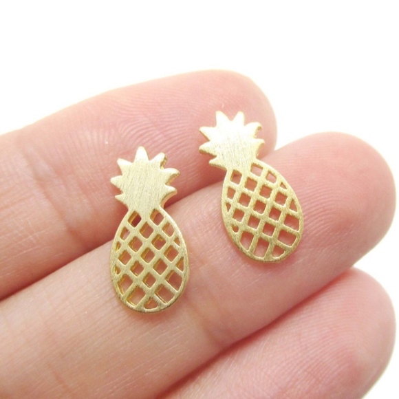 Pineapple Gold Stud Dainty Earrings - Picture 2 of 4